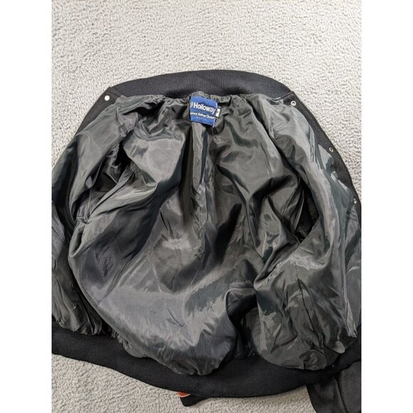 Vintage Holloway College Jacket Medium Letterman Wool Leather Blank Black Orange - Picture 9 of 12